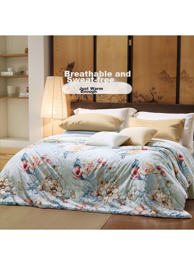 Fuanna Yumingshun 100% Silk Comforter, Air Conditioning Quilt, Antibacterial Printed All-season Duvet, 4.4 Jin, 230*229cm, Green - Image 1