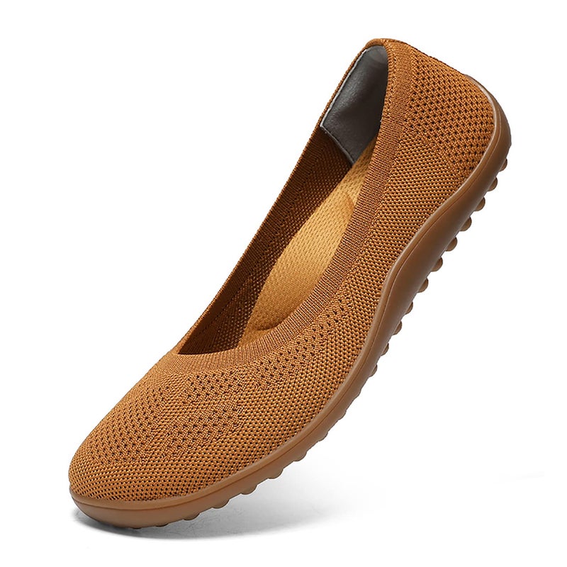 KBZone Womens Flats Slip on Ballet Flats Wide Toe Box Comfortable Walking Shoes Light Brown