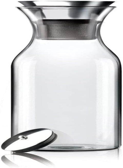 Quesera Drip-Free Carafe With Stainless Steel Flip-Top Lid, Hot And Cold Glass Water Pitcher, Coffee, Iced Tea, Beverage Decanting (1000Ml)
