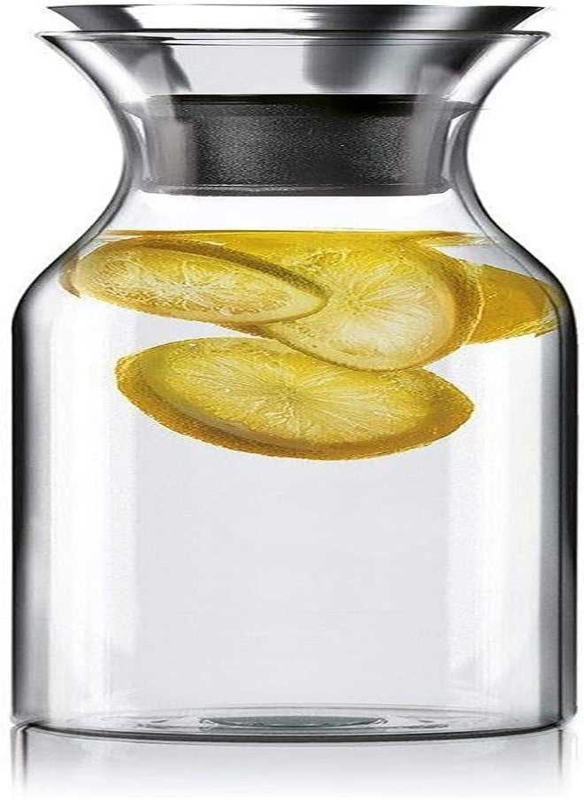 Quesera Drip-Free Carafe With Stainless Steel Flip-Top Lid, Hot And Cold Glass Water Pitcher, Coffee, Iced Tea, Beverage Decanting (1000Ml)