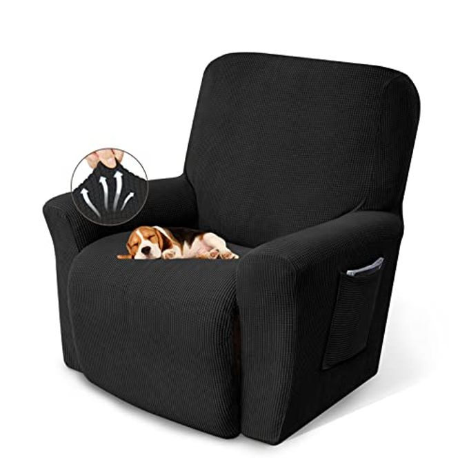 KEKUOU Recliner Chair Covers Lazy Boy Recliner Covers Stretch Couch Cover Slipcovers 1 Piece Furniture Protector with Elastic Bottom for Dog,Kids.(One Size, Black) - Image 1