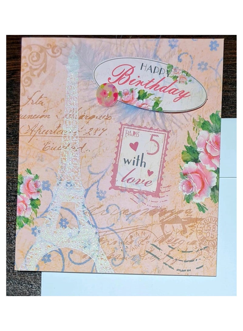Generic A very special birthday greeting card with a special design of the Eiffel Tower with roses and glitter, have a lovley day with a specially designed envelope, 21*13 cm  - Image 1