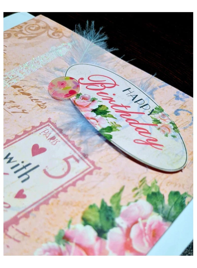 Generic A very special birthday greeting card with a special design of the Eiffel Tower with roses and glitter, have a lovley day with a specially designed envelope, 21*13 cm  - Image 4
