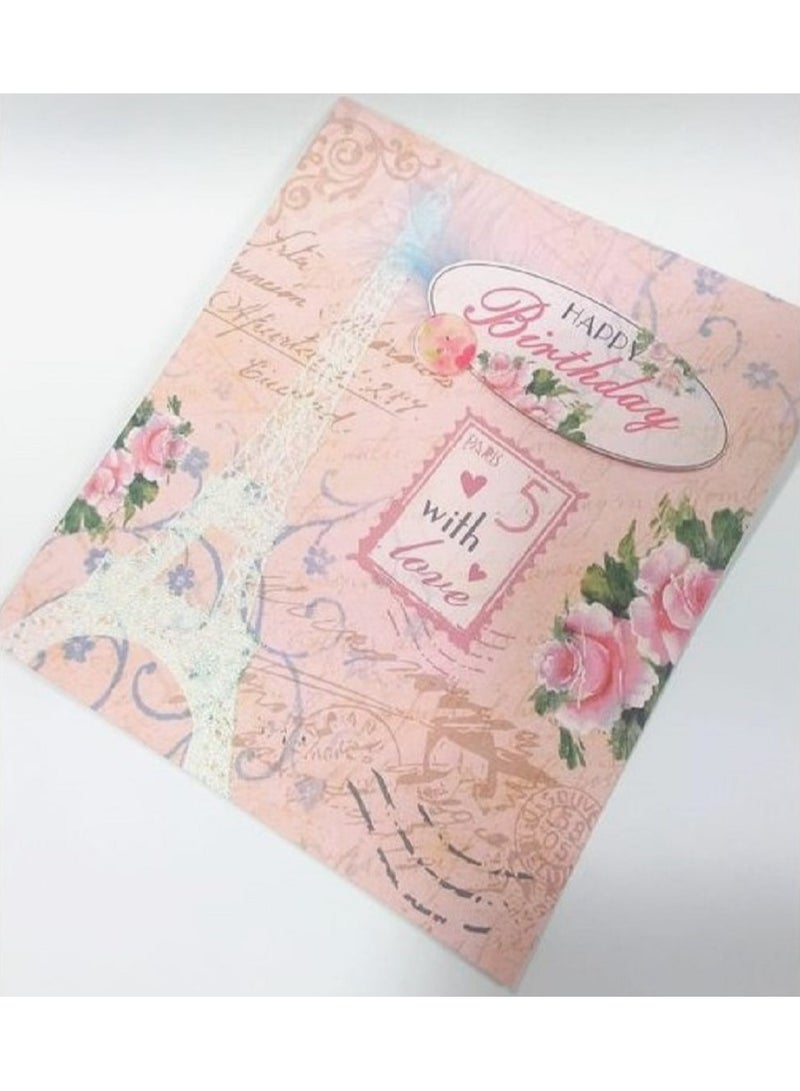 Generic A very special birthday greeting card with a special design of the Eiffel Tower with roses and glitter, have a lovley day with a specially designed envelope, 21*13 cm  - Image 5