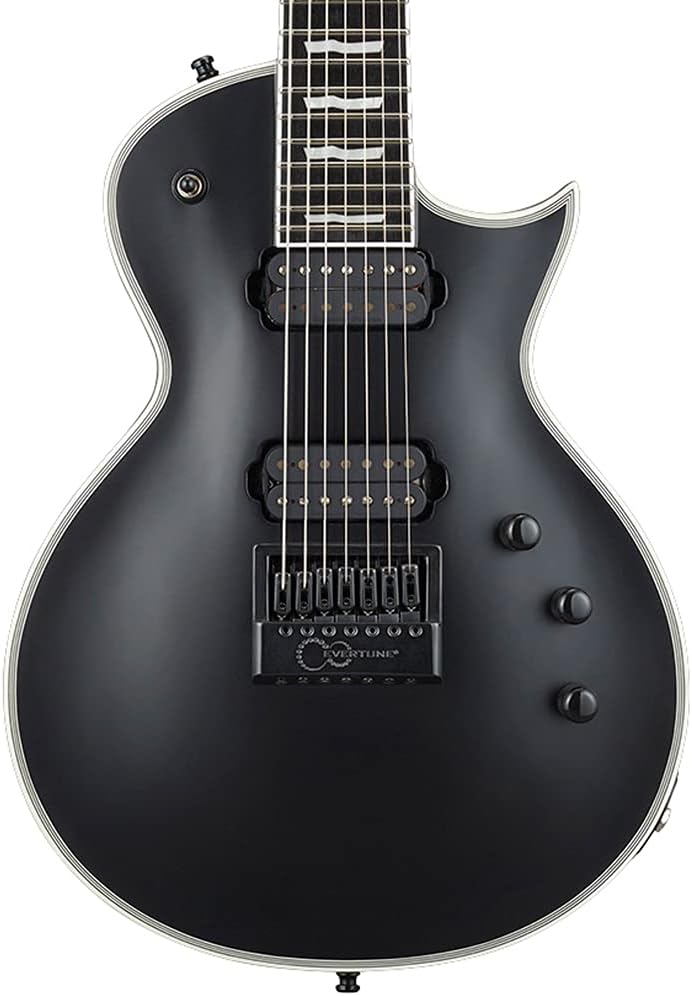 ESP 7 String EII Eclipse7 EverTune Electric Guitar with Case Black Satin Right EIIEC7ETBLKS - Image 1