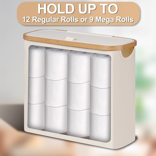 efluky Toilet Paper Basket 28L, Toilet Paper Holder with Lid for Bathroom, Free Standing Storage Organizer Holds Up to 9-12 Rolls (Beige, 1) - Image 4