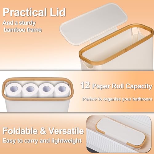 efluky Toilet Paper Basket 28L, Toilet Paper Holder with Lid for Bathroom, Free Standing Storage Organizer Holds Up to 9-12 Rolls (Beige, 1) - Image 3