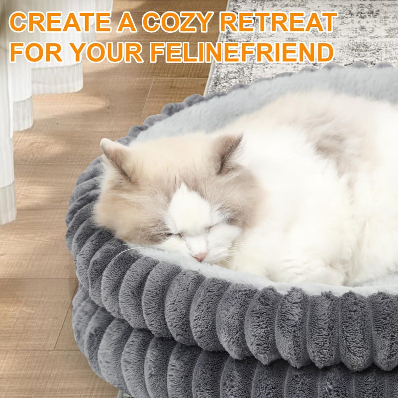 Wn's Day Cat Beds for Indoor Cats,Washable Round Donut Dog Bed,Fluffy Puppy Dogs Beds for Small Dogs with Anti-Slip Bottom(Grey,S) - Image 4