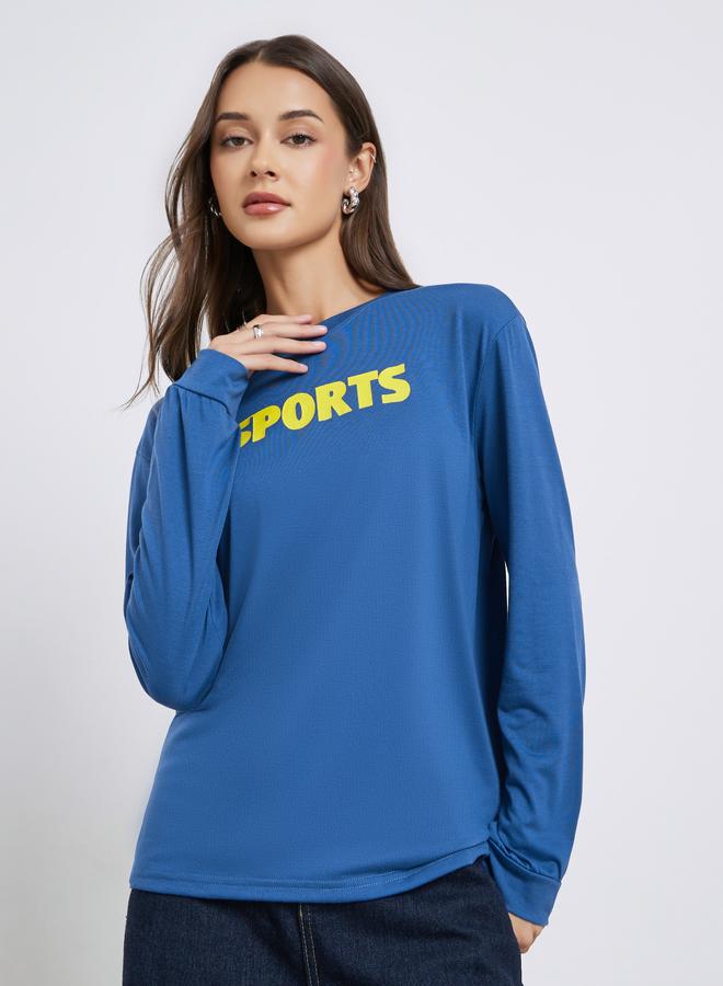 Styli Blue Contrast Slogan Print T-Shirt - Image 3