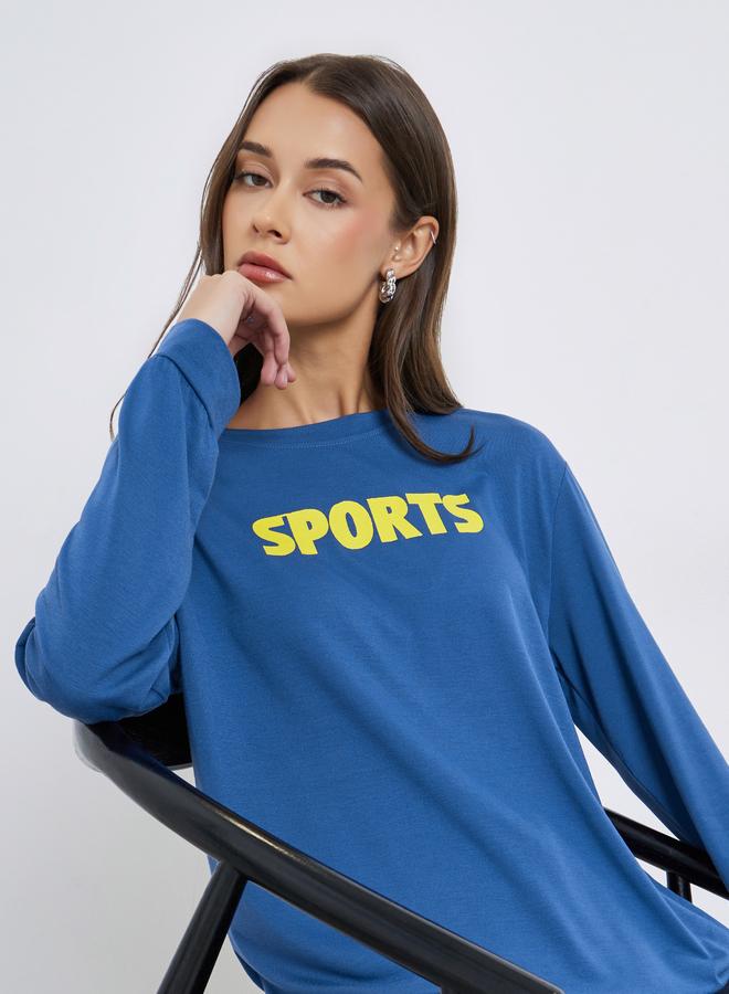 Styli Blue Contrast Slogan Print T-Shirt - Image 1