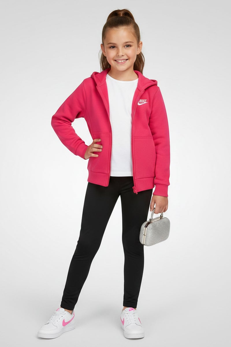 Nike Kids Girl Embroidered Logo Full Zip Outdoor Hoodie, Pink - Image 1