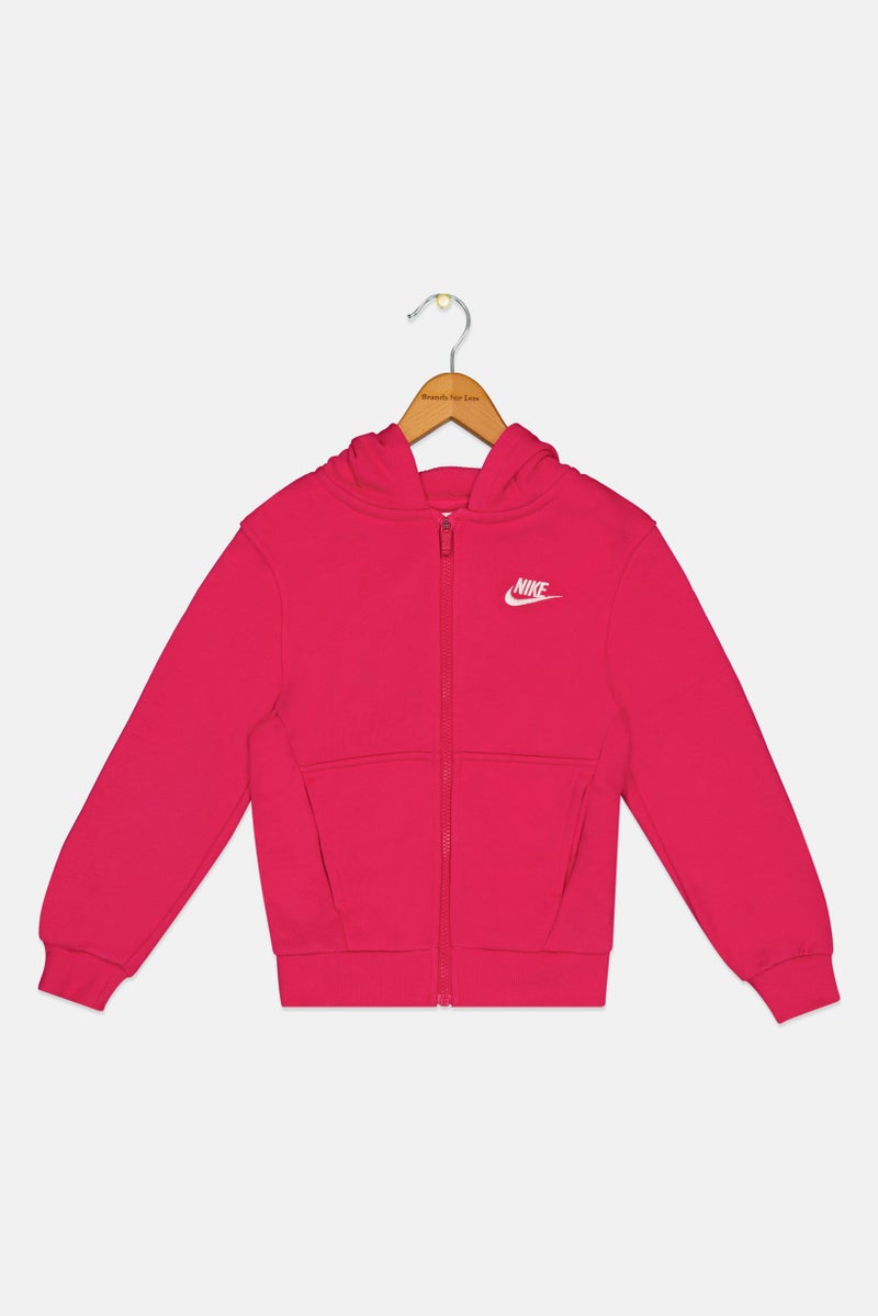 Nike Kids Girl Embroidered Logo Full Zip Outdoor Hoodie, Pink - Image 2