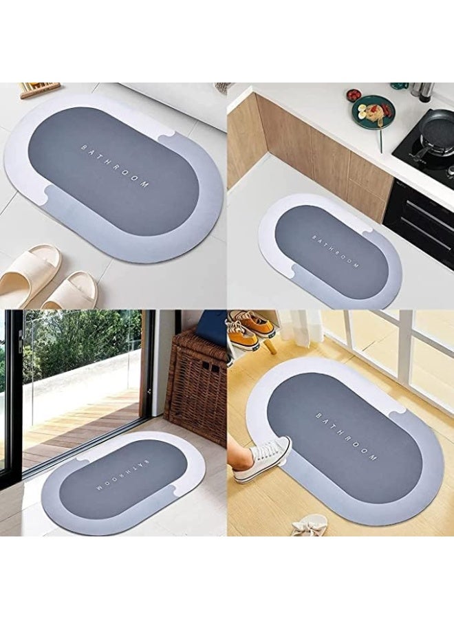 Status Contract Ultra-Absorbent Bathroom Mat: Non-Slip, Quick-Dry Floor Mat for Home and Office Use - Soft Cushioned Carpet, Dirt Barrier (38x 58cms), Silicon, Blue, Rectangular - Image 1