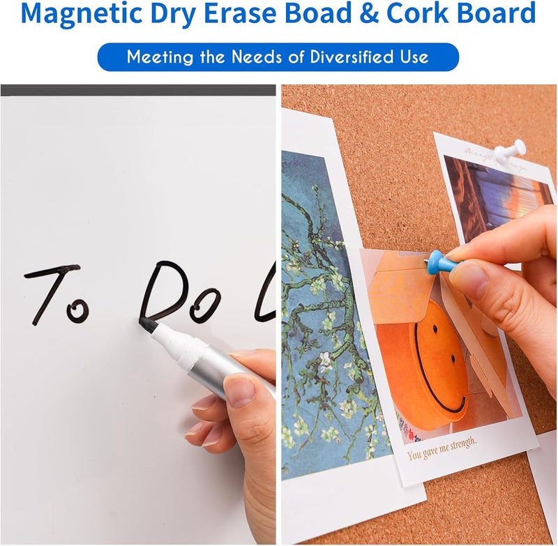 Tripollo Magnetic White Board and Cork Board Combo, 36 X 24 inches Whiteboard Bulletin Combination Board, Wall Mounted Dry Erase Message Board for Home, School and Office, Black - Image 3