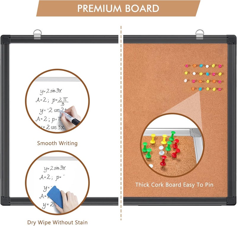 Tripollo Magnetic White Board and Cork Board Combo, 36 X 24 inches Whiteboard Bulletin Combination Board, Wall Mounted Dry Erase Message Board for Home, School and Office, Black - Image 4