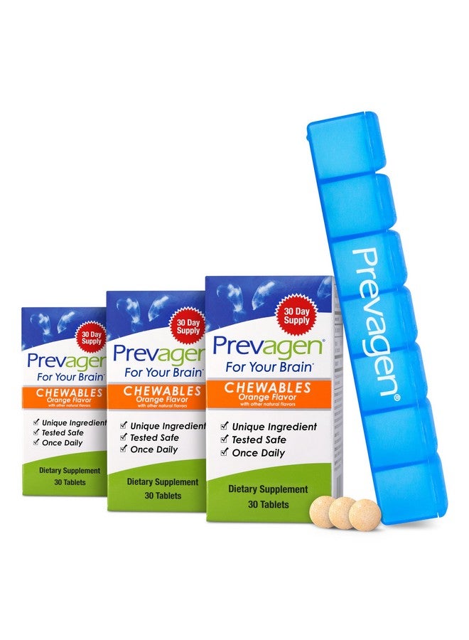 Prevagen Prevagen Regular Strength 10mg, 30 Chewables |Orange-3 Pack| with Apoaequorin & Vitamin D & Prevagen 7-Day Pill Minder - Image 1