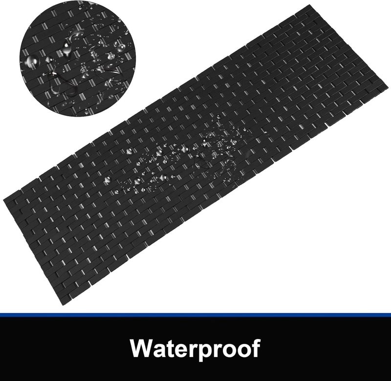 Fovlaurs Bamboo Bath Mat Bathroom Runner Rugs Floor Wood Shower Bathtub Waterproof Non Slip Accessories 16x48 Inch Easy to Clean,Black,1 pc - Image 2
