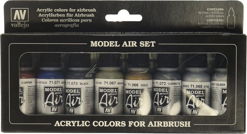 Vallejo Model Air Metallic Colors Acrylic Paint Set for Airbrush - Assorted Colors (Pack of 8, 17 ml) - Image 1
