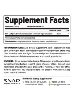 SNAP SUPPLEMENTS Olive Leaf 40% olewropein Standardized To Contain 300mg Of Oleuropein, Optimize Blood Flow, Immune Support, Heart Health Dietary Supplement - 60 Servings  - Image 5