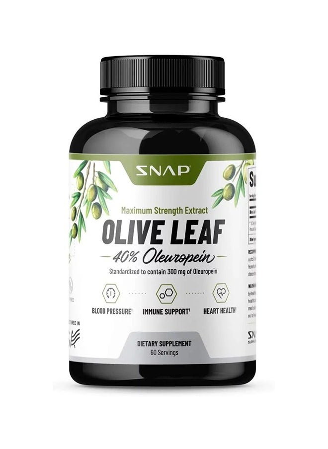 SNAP SUPPLEMENTS Olive Leaf 40% olewropein Standardized To Contain 300mg Of Oleuropein, Optimize Blood Flow, Immune Support, Heart Health Dietary Supplement - 60 Servings  - Image 1