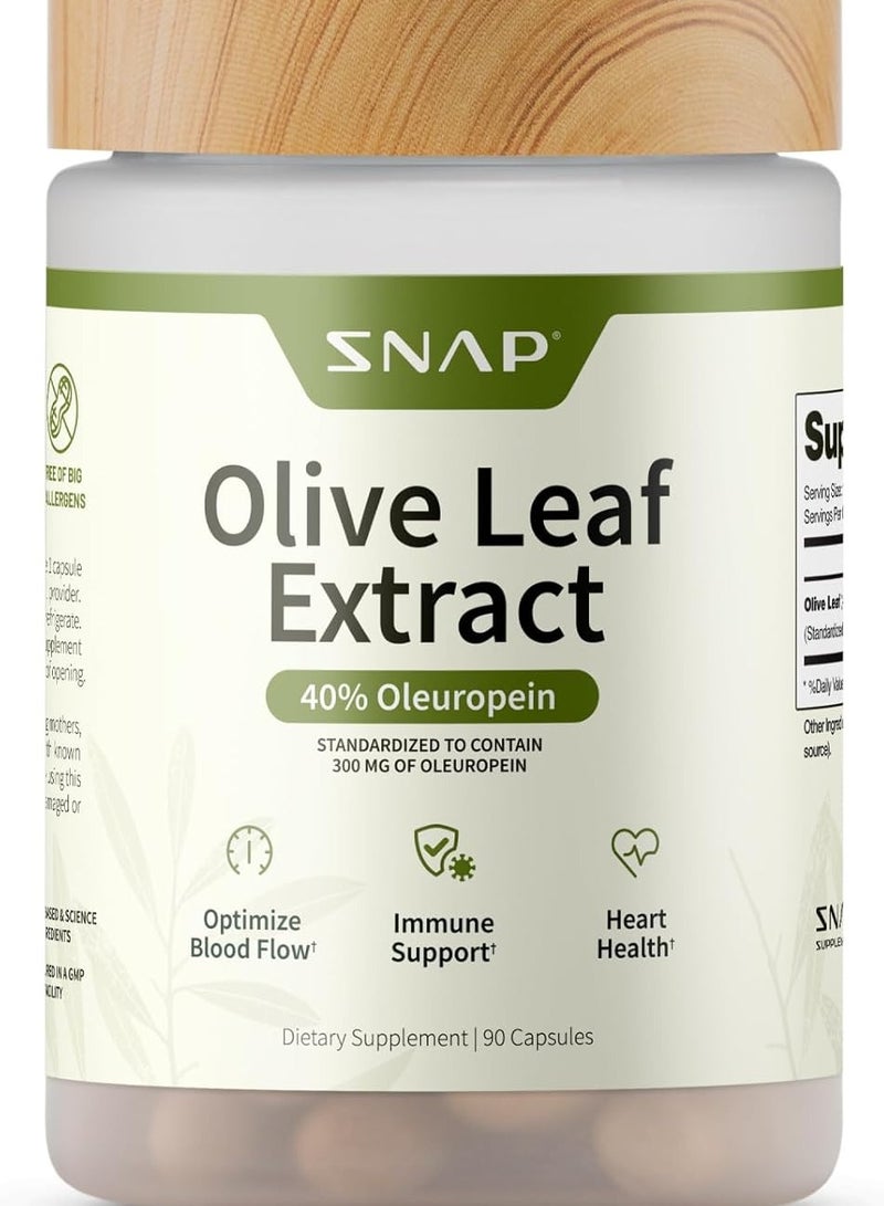 SNAP SUPPLEMENTS Olive Leaf Extract - 40% Oleuropein - Standardised to contain 300mg of Oleuropein- Dietary Supplement - 90 Capsules  - Image 1