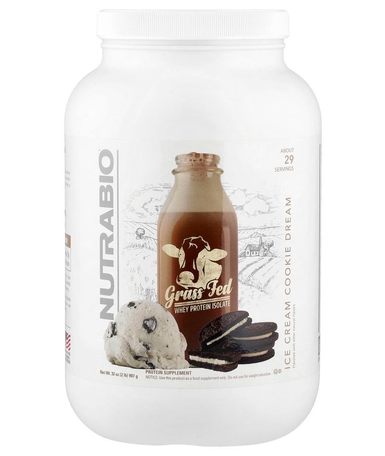 NutraBio Grass Fed Whey Protein Isolate Ice Cream Cookie Dream 2 lb (907 g)