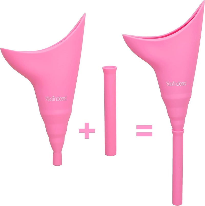 YESINDEED The Original Female Urination Device Silicone Funnel Urine Portable Urinal for Women Standing Up to Pee Reusable Easy to Clean, for After Surgery, Outdoor Activities +Extension Tube (Pink) - Image 2