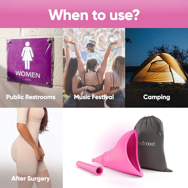 YESINDEED The Original Female Urination Device Silicone Funnel Urine Portable Urinal for Women Standing Up to Pee Reusable Easy to Clean, for After Surgery, Outdoor Activities +Extension Tube (Pink) - Image 5