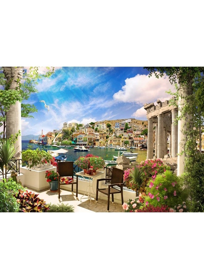 BELECO 7x5ft Fabric Italy Photography Backdrop Tuscany Garden Terrace View of Mediterranean Bay Costal City Scenery Spring Flowers Roman Columns Italian Background Couples Adults Italy Photo Props - Image 1