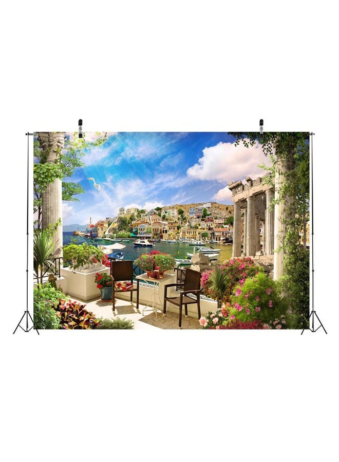 BELECO 7x5ft Fabric Italy Photography Backdrop Tuscany Garden Terrace View of Mediterranean Bay Costal City Scenery Spring Flowers Roman Columns Italian Background Couples Adults Italy Photo Props - Image 4