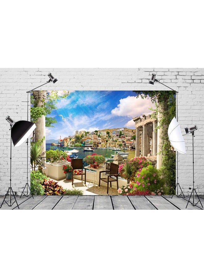 BELECO 7x5ft Fabric Italy Photography Backdrop Tuscany Garden Terrace View of Mediterranean Bay Costal City Scenery Spring Flowers Roman Columns Italian Background Couples Adults Italy Photo Props - Image 2