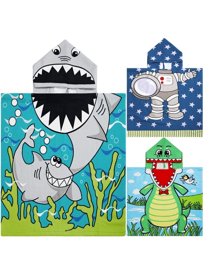 Chumia 3 Pack Kids Hooded Beach Poncho Towels Toddler Swim Pool Bath Towels with Hood Thicker Cotton Absorbent Cover up for Boys Girls Baby(47 x 24 Inch,Shark, Astronaut) - Image 1