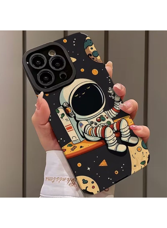 Temu Faux leather phone case with astronaut and space pizza design for iPhone 14 Pro Max. Stain-resistant, fashionable and stylish, gadget cover, fun print, unique artwork, durable material, UV printed, shockproof and scratch-resistant protective cover, lightweight cover. - Image 2