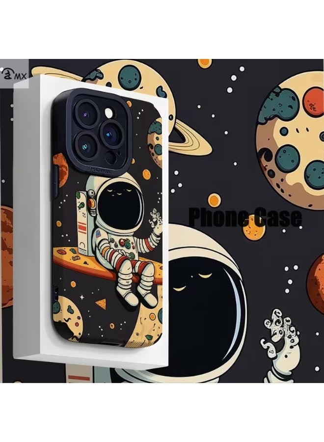 Temu Faux leather phone case with astronaut and space pizza design for iPhone 14 Pro Max. Stain-resistant, fashionable and stylish, gadget cover, fun print, unique artwork, durable material, UV printed, shockproof and scratch-resistant protective cover, lightweight cover. - Image 1