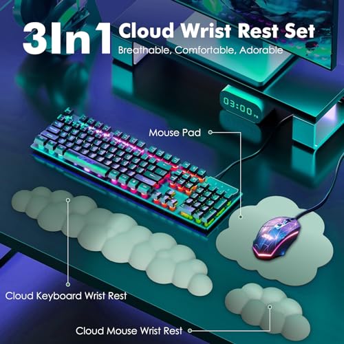 MoKo Cloud Wrist Rest Ergonomic Cloud Keyboard Wrist Rest with Mouse Rest Wrist Pad Durable Polyester Cloud Arm Rest Wrist Pad for Keyboard and Mouse for Office Gaming Computer Laptop Green - Image 3