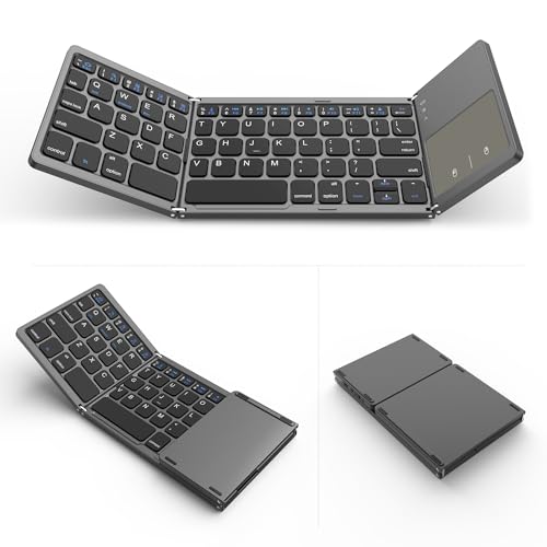 VssoPlor Foldable Bluetooth Keyboard with Touchpad, Dual Modes USB Wired Folding Wireless, Portable Mini Pocket Size Travel Keyboard for Android Tablet Windows-Dark Gray - Image 1