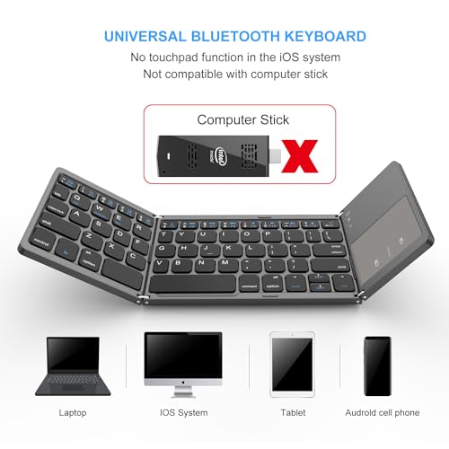 VssoPlor Foldable Bluetooth Keyboard with Touchpad, Dual Modes USB Wired Folding Wireless, Portable Mini Pocket Size Travel Keyboard for Android Tablet Windows-Dark Gray - Image 3
