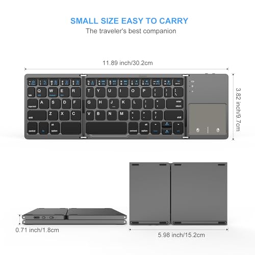 VssoPlor Foldable Bluetooth Keyboard with Touchpad, Dual Modes USB Wired Folding Wireless, Portable Mini Pocket Size Travel Keyboard for Android Tablet Windows-Dark Gray - Image 5