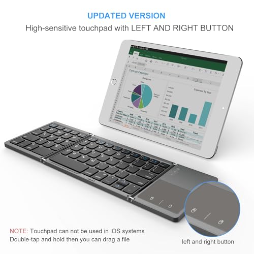 VssoPlor Foldable Bluetooth Keyboard with Touchpad, Dual Modes USB Wired Folding Wireless, Portable Mini Pocket Size Travel Keyboard for Android Tablet Windows-Dark Gray - Image 4