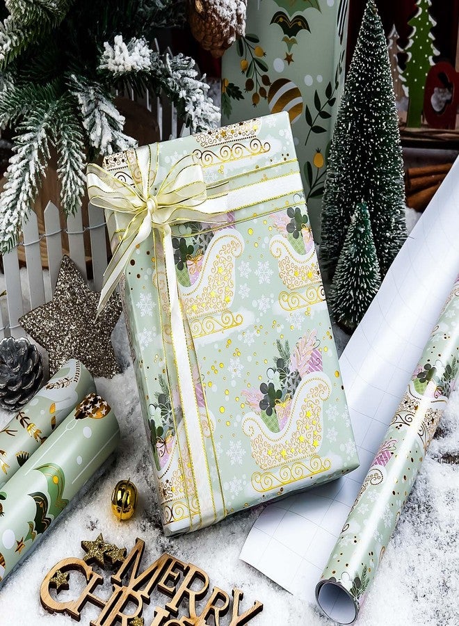 Retrify Christmas Wrapping Paper Roll - 3 Mini Rolls - 17 Inch x 120 Inch Per Roll - Cute Reindeer/Gold Christmas Balls/White Snowflake/Sleigh Design Gift Wrap - Image 4