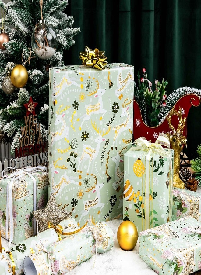 Retrify Christmas Wrapping Paper Roll - 3 Mini Rolls - 17 Inch x 120 Inch Per Roll - Cute Reindeer/Gold Christmas Balls/White Snowflake/Sleigh Design Gift Wrap - Image 2