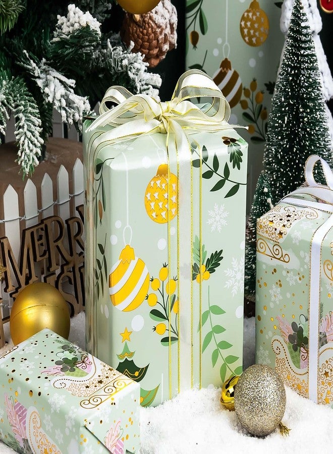 Retrify Christmas Wrapping Paper Roll - 3 Mini Rolls - 17 Inch x 120 Inch Per Roll - Cute Reindeer/Gold Christmas Balls/White Snowflake/Sleigh Design Gift Wrap - Image 5