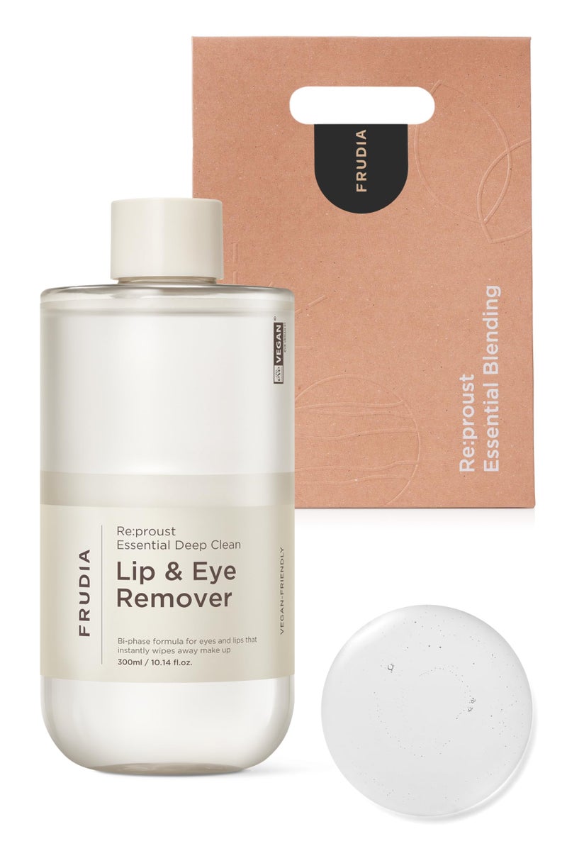 FRUDIA WELCOS Re:proust Essential Deep Clean Lip & Eye Remover | Bi Phase Vegan Lip & Eye Makeup Remover | Mascara Lipstick Remover | Korean Makeup Remover | Organic Gentle Makeup Remover 10.14 fl oz - Image 1
