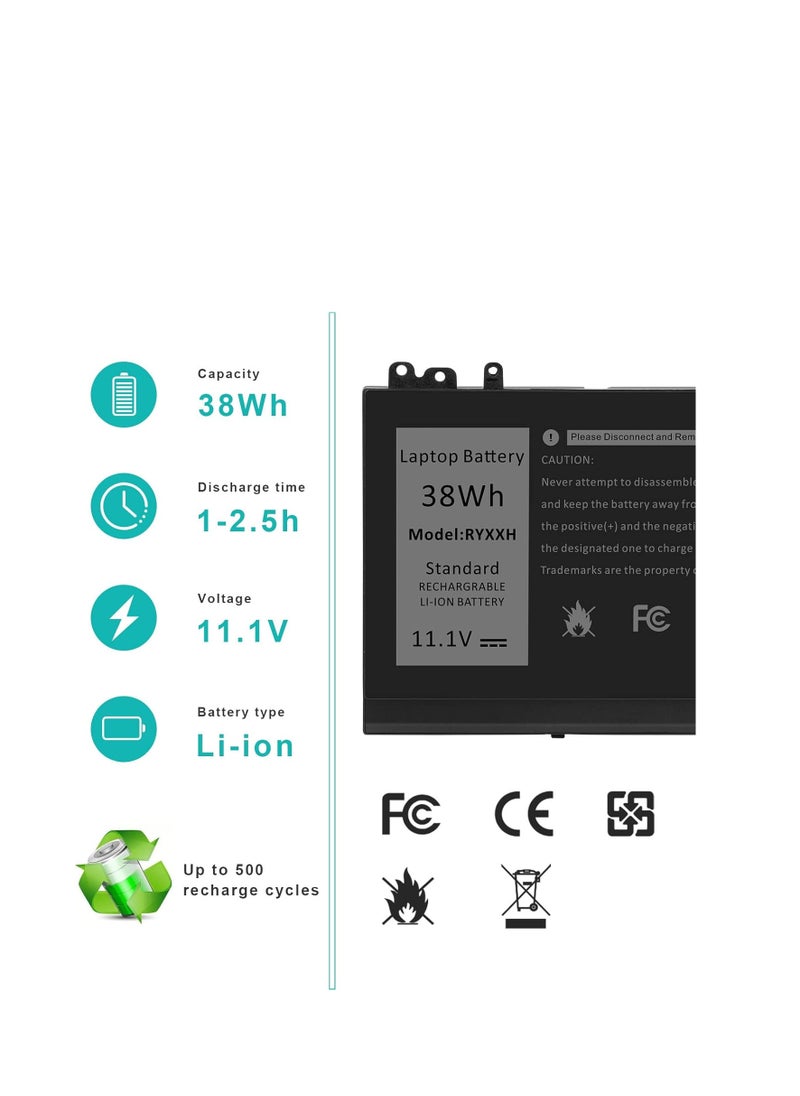 Terabyte - RYXXH Laptop Battery Compatible with DELL Latitude E5250 P25S001 Latitude E5450 E5550 DELL Latitude 3150 P21T001 Series Notebook 09P4D2 9P4D2 0YD8XC R5MD0 5TFCY VVXTW VY9ND 38Wh 11.1V - Image 1