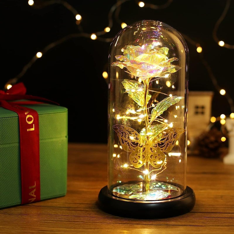 JRS TRADERS Gifts for Women Galaxy Glass Rose Flowers Birthday Gifts Forever Eternal Crystal Light Up Rose in Glass Dome with Butterfly Presents for Her Mom Sister Wife Girlfriend Purple - Image 5