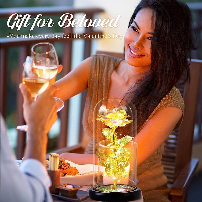 JRS TRADERS Gifts for Women Galaxy Glass Rose Flowers Birthday Gifts Forever Eternal Crystal Light Up Rose in Glass Dome with Butterfly Presents for Her Mom Sister Wife Girlfriend Purple - Image 3