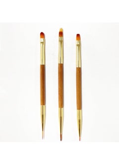 FULINJOY 3Pcs Nail Art Drawing Brushes Short Bamboo Penholder Double End Nail Art Pen Brush Acrylic Round Flat Painting Drawing Liner Nail Tools 