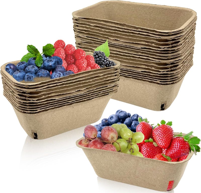 Rainmae 30 Pack Natural Pulp Fiber Large Berry Basket for Picking Fruit, Molded Berry Basket for Blueberry Raspberry Cherry Strawberry and Vegetable, Farmer Market, Grocery Stores, Backyard Party - Image 1
