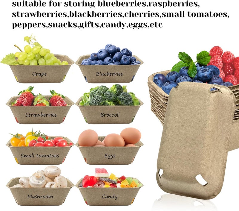 Rainmae 30 Pack Natural Pulp Fiber Large Berry Basket for Picking Fruit, Molded Berry Basket for Blueberry Raspberry Cherry Strawberry and Vegetable, Farmer Market, Grocery Stores, Backyard Party - Image 5