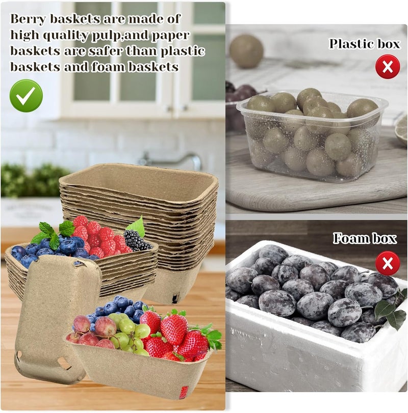 Rainmae 30 Pack Natural Pulp Fiber Large Berry Basket for Picking Fruit, Molded Berry Basket for Blueberry Raspberry Cherry Strawberry and Vegetable, Farmer Market, Grocery Stores, Backyard Party - Image 4
